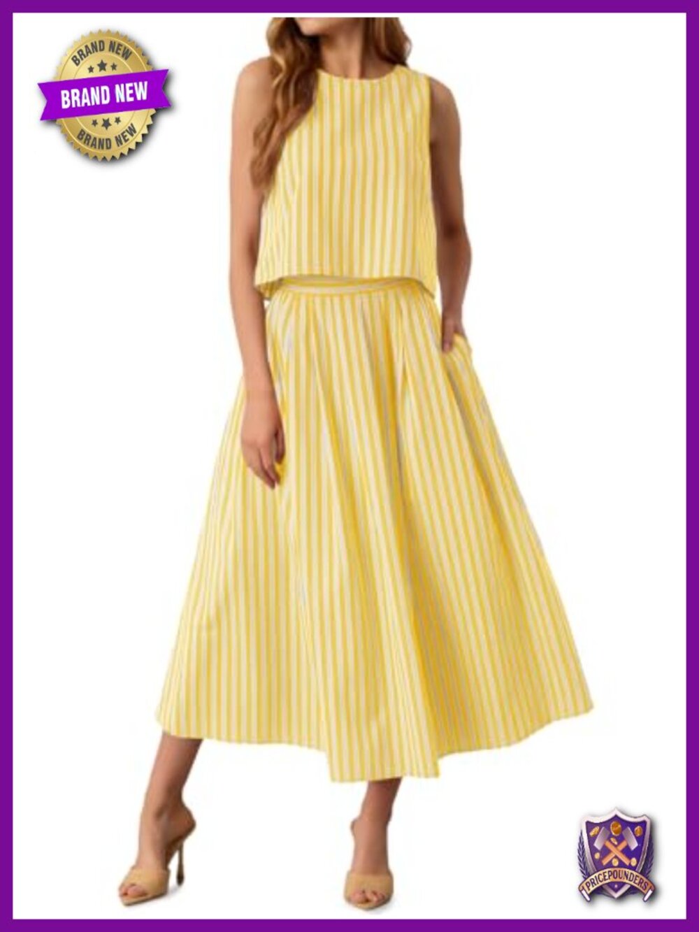 Womens 2 Piece Skirt Set Sleeveless Striped Tank Top Midi Skirt Summer Outfit